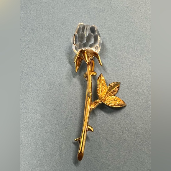 SWAROVSKI Crystal Gold Plated Rose Vintage Broach Pin - Picture 3 of 6